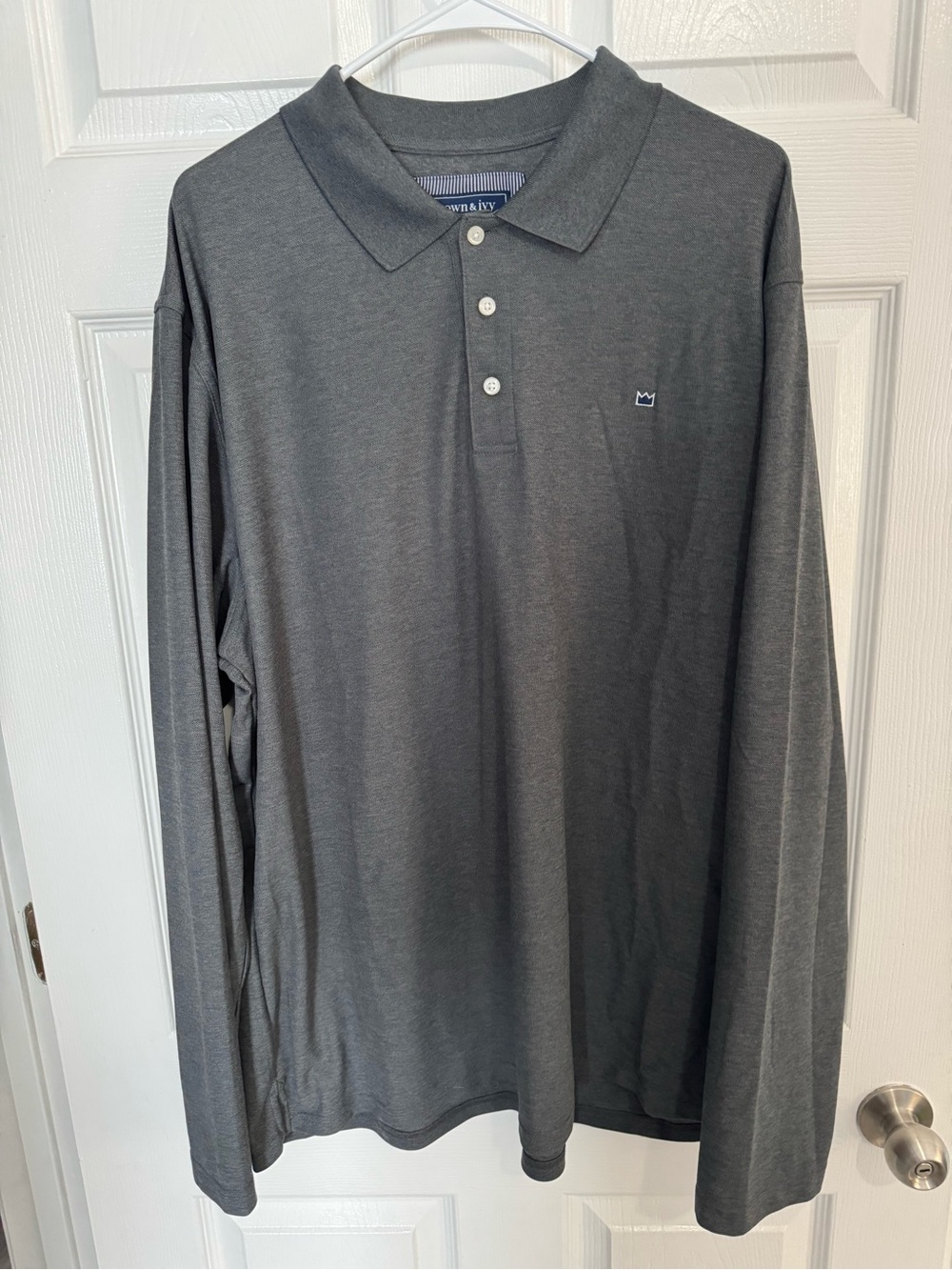 crown & ivy Men's Long Sleeve Polo - Charcoal Gray
